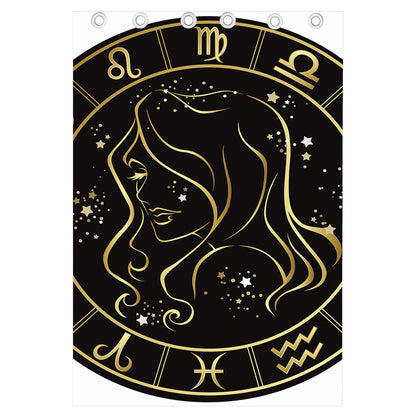 Gold And Black Virgo Sign Print Curtain