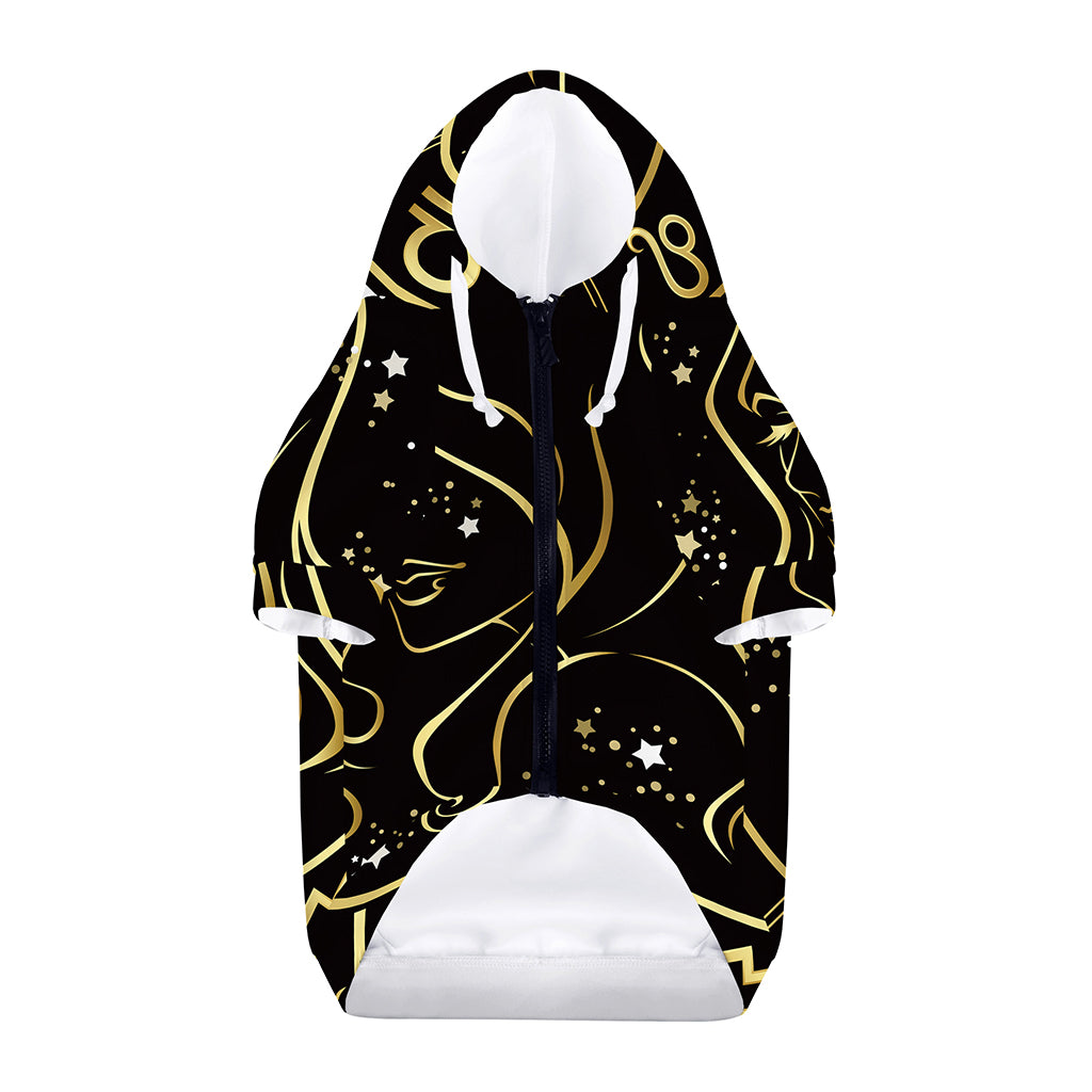 Gold And Black Virgo Sign Print Dog Zip Up Hoodie