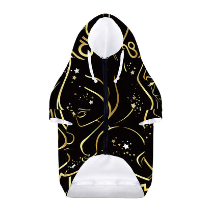 Gold And Black Virgo Sign Print Dog Zip Up Hoodie