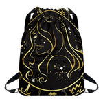 Gold And Black Virgo Sign Print Drawstring Backpack