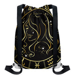 Gold And Black Virgo Sign Print Drawstring Backpack
