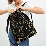 Gold And Black Virgo Sign Print Drawstring Backpack