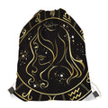 Gold And Black Virgo Sign Print Drawstring Bag