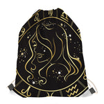 Gold And Black Virgo Sign Print Drawstring Bag