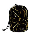 Gold And Black Virgo Sign Print Drawstring Makeup Bag