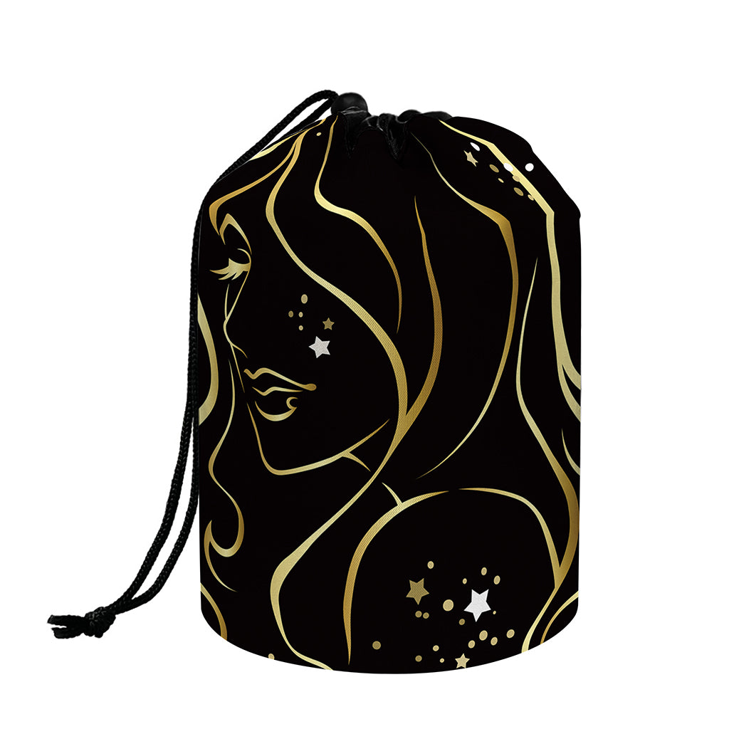 Gold And Black Virgo Sign Print Drawstring Makeup Bag