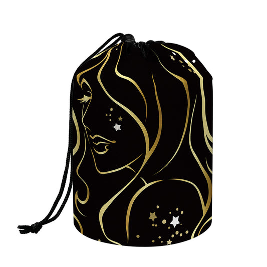 Gold And Black Virgo Sign Print Drawstring Makeup Bag