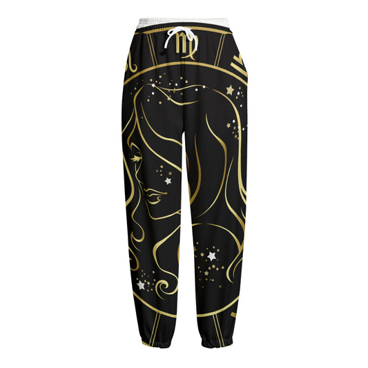 Gold And Black Virgo Sign Print Fleece Lined Knit Pants