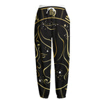 Gold And Black Virgo Sign Print Fleece Lined Knit Pants