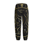 Gold And Black Virgo Sign Print Fleece Lined Knit Pants
