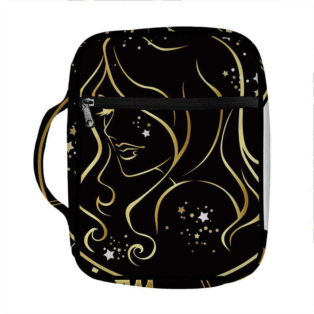 Gold And Black Virgo Sign Print Front Pocket Bible Bag