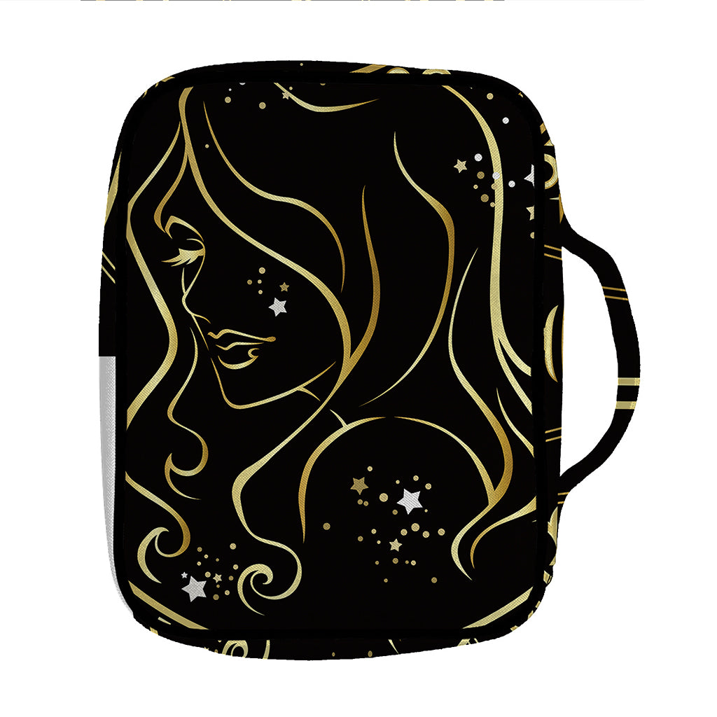 Gold And Black Virgo Sign Print Front Pocket Bible Bag