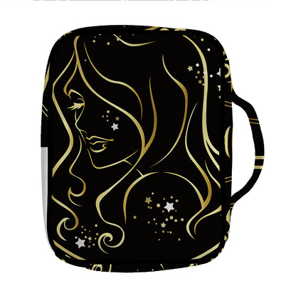 Gold And Black Virgo Sign Print Front Pocket Bible Bag