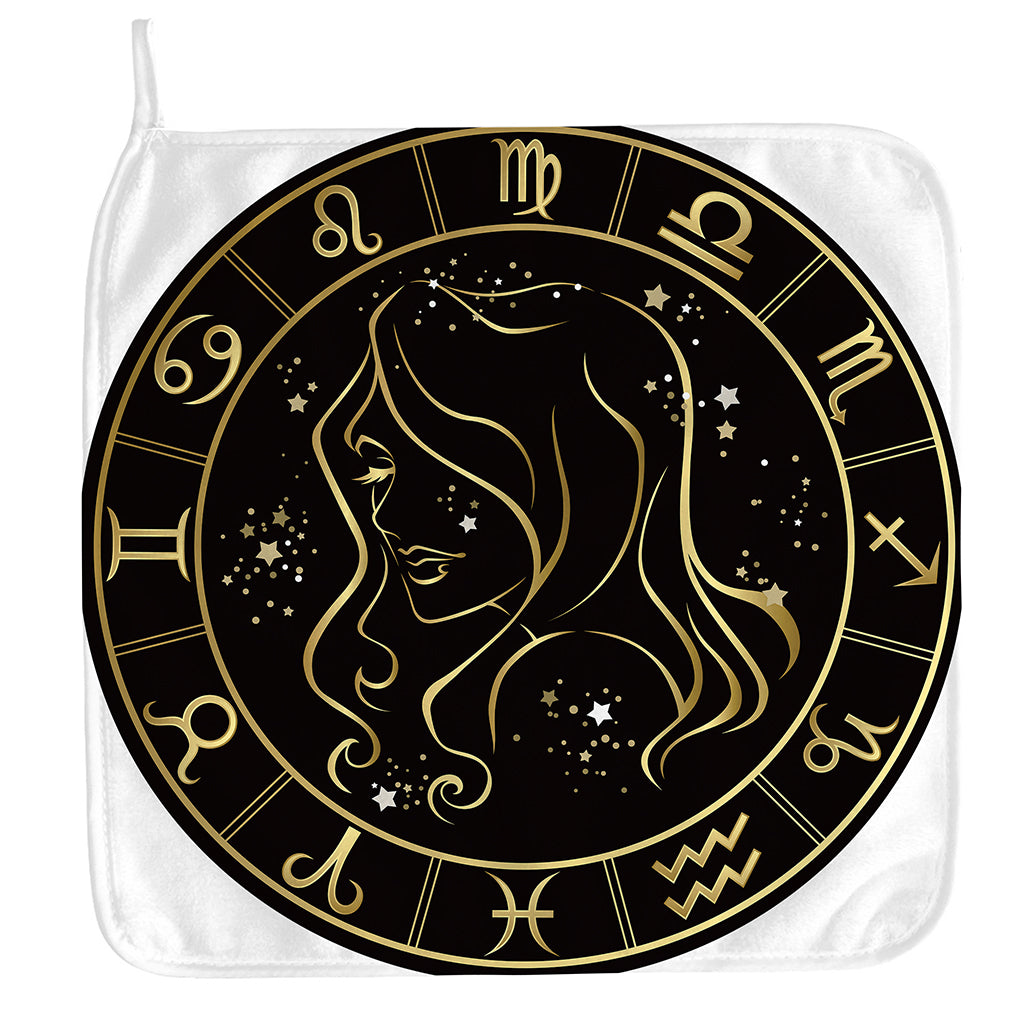 Gold And Black Virgo Sign Print Hand Towel