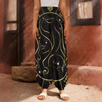 Gold And Black Virgo Sign Print Harem Pants
