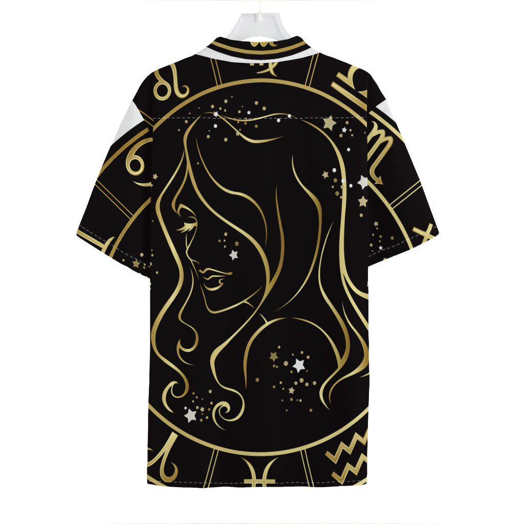 Gold And Black Virgo Sign Print Hawaiian Shirt