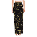 Gold And Black Virgo Sign Print High Slit Maxi Skirt
