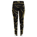 Gold And Black Virgo Sign Print High-Waisted Pocket Leggings