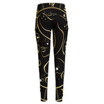Gold And Black Virgo Sign Print High-Waisted Pocket Leggings