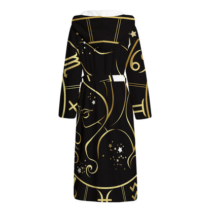 Gold And Black Virgo Sign Print Hooded Bathrobe