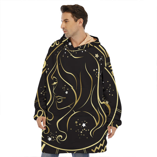 Gold And Black Virgo Sign Print Hoodie Blanket