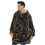 Gold And Black Virgo Sign Print Hoodie Blanket