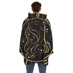Gold And Black Virgo Sign Print Hoodie Blanket