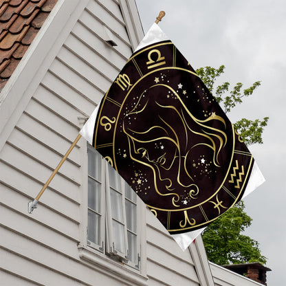 Gold And Black Virgo Sign Print House Flag