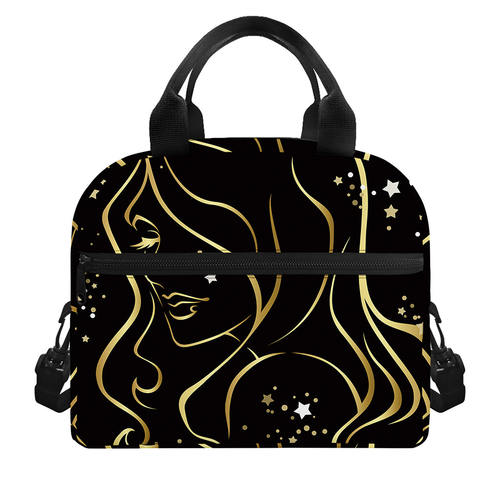 Gold And Black Virgo Sign Print Insulated Lunch Bag