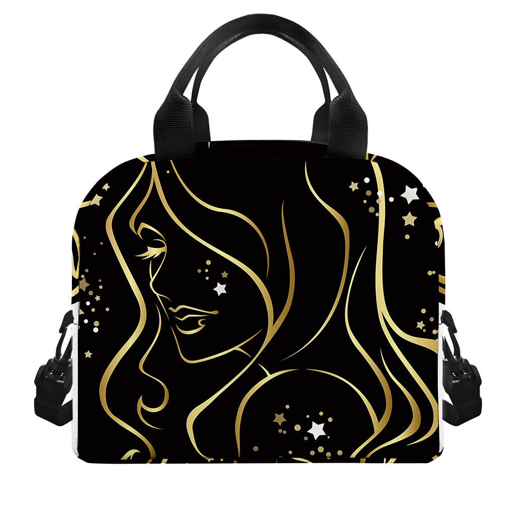 Gold And Black Virgo Sign Print Insulated Lunch Bag