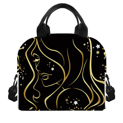 Gold And Black Virgo Sign Print Insulated Lunch Bag