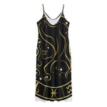 Gold And Black Virgo Sign Print Jersey Midi Cami Dress