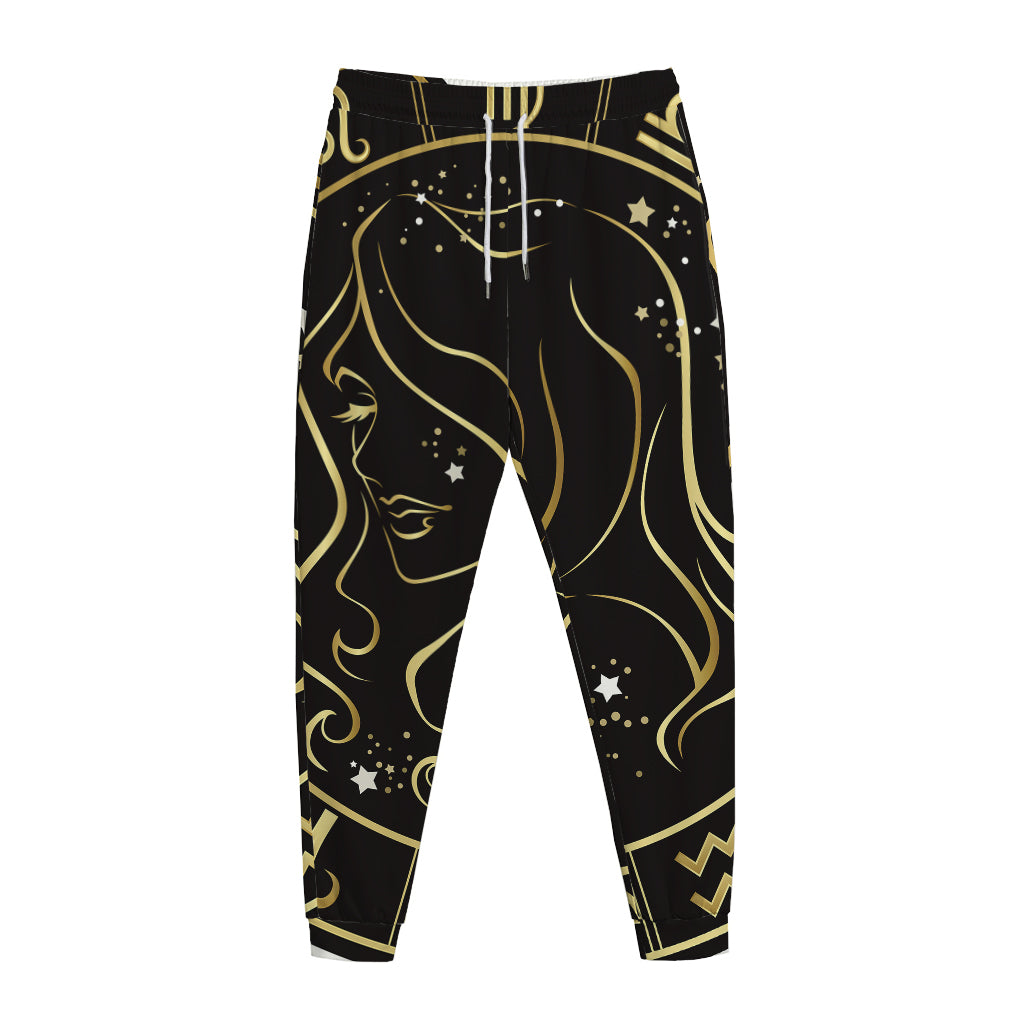 Gold And Black Virgo Sign Print Jogger Pants