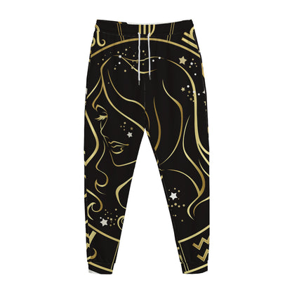 Gold And Black Virgo Sign Print Jogger Pants