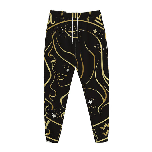 Gold And Black Virgo Sign Print Jogger Pants
