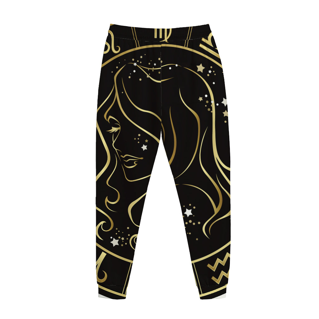 Gold And Black Virgo Sign Print Jogger Pants