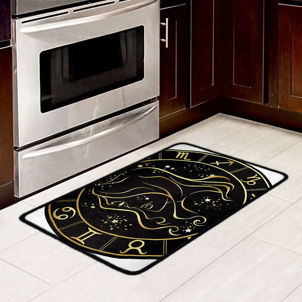 Gold And Black Virgo Sign Print Kitchen Mat