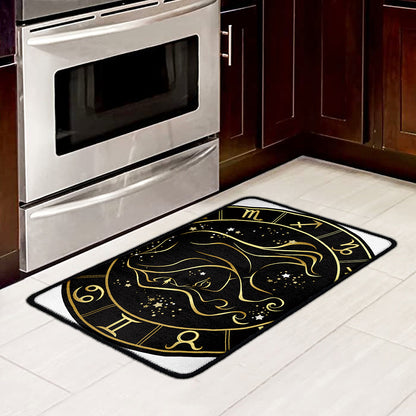 Gold And Black Virgo Sign Print Kitchen Mat