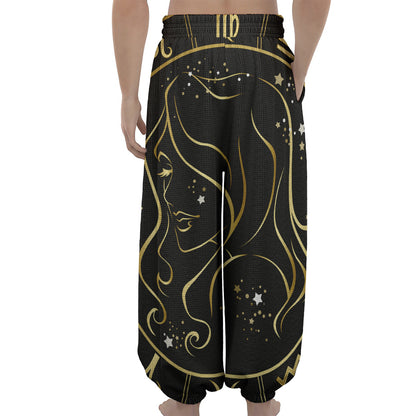 Gold And Black Virgo Sign Print Lantern Pants