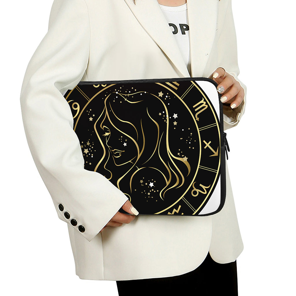 Gold And Black Virgo Sign Print Laptop Sleeve