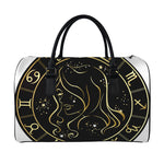 Gold And Black Virgo Sign Print Leather Duffle Bag