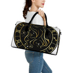Gold And Black Virgo Sign Print Leather Duffle Bag