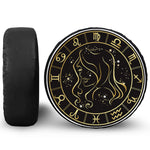 Gold And Black Virgo Sign Print Leather Spare Tire Cover