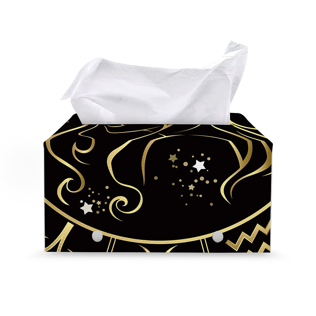 Gold And Black Virgo Sign Print Leather Tissue Box Cover