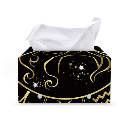Gold And Black Virgo Sign Print Leather Tissue Box Cover