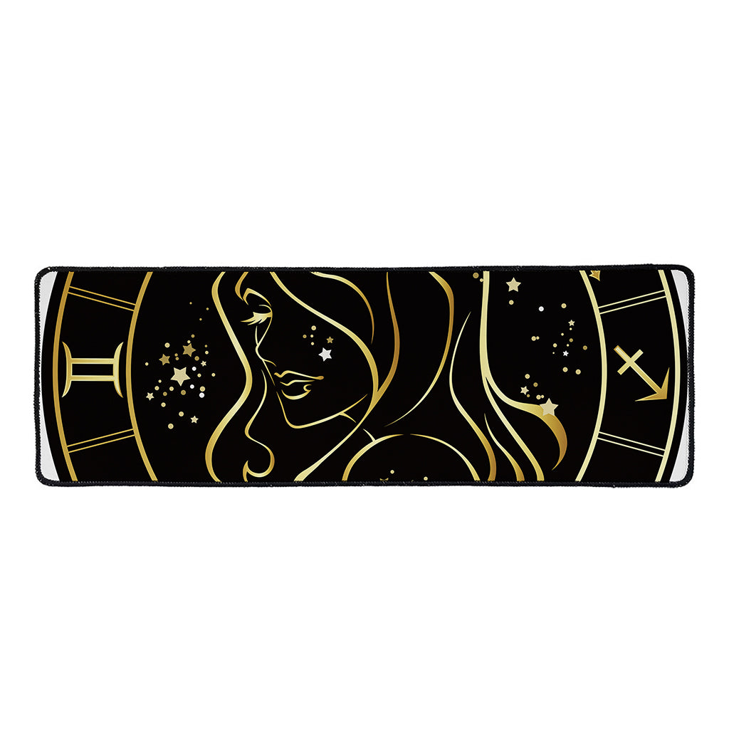 Gold And Black Virgo Sign Print Long Kitchen Mat