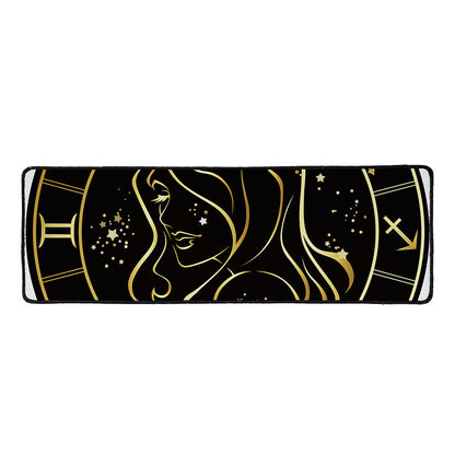 Gold And Black Virgo Sign Print Long Kitchen Mat