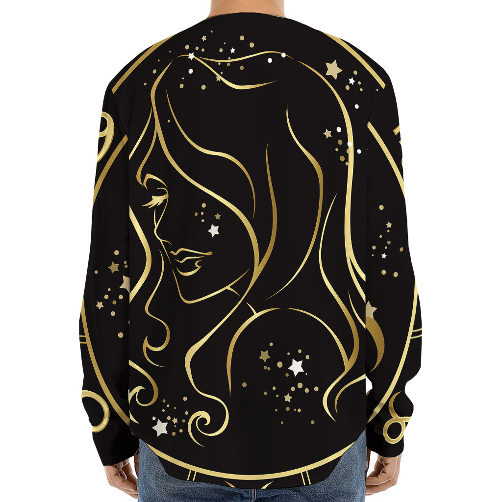 Gold And Black Virgo Sign Print Long Sleeve Baseball Jersey