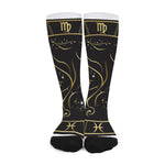 Gold And Black Virgo Sign Print Long Socks