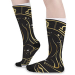 Gold And Black Virgo Sign Print Long Socks